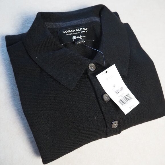 Banana Republic Mens Long Sleeve Polo Sweater M 100% Merino Wool Collar (Defect) - Picture 5 of 7